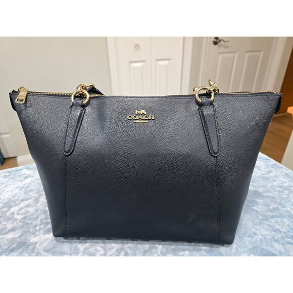COACH Ava Satchel Purse Handbag Tote - Navy w/Gold Hardware - EUC - Picture 1 of 11